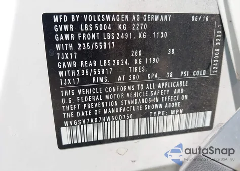 2017 Volkswagen Tiguan 2.0T Wolfsburg Edition из США, поврежденный, VIN WVGSV7AX7HW500756